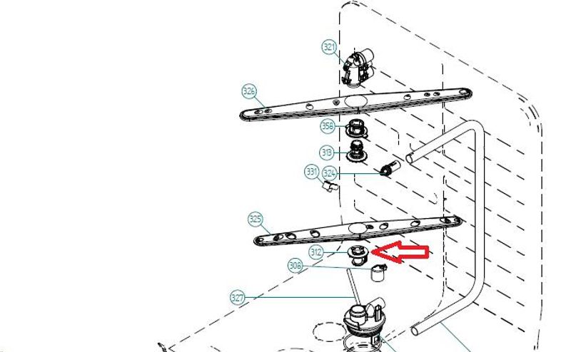 Holder/kobling til nederste spylearm